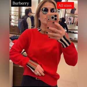 Burberry Vibrant Red Crew Neck Cashmere Sweater